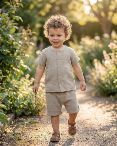 Baba muszlin ing rövidnadrággal New Baby linen