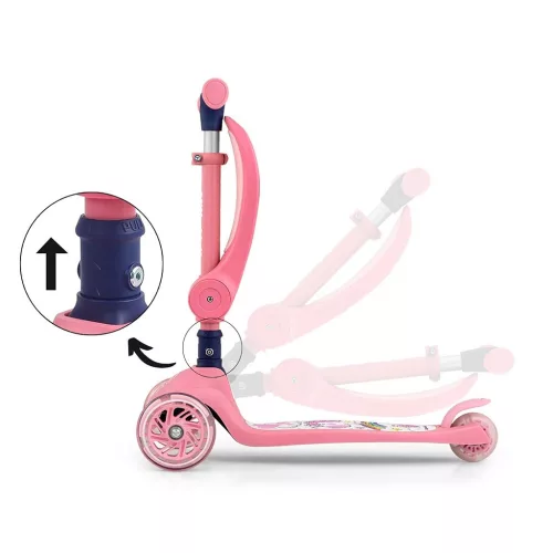FUZZY háromkerekű üléses-scooter egyensúlyozó roller gyerekeknek pink
