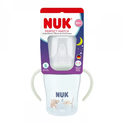 NUK Perfect Match tanulópalack 150 ml, szilikon itatófejjel és hőmérséklet-ellenőrzéssel, világító