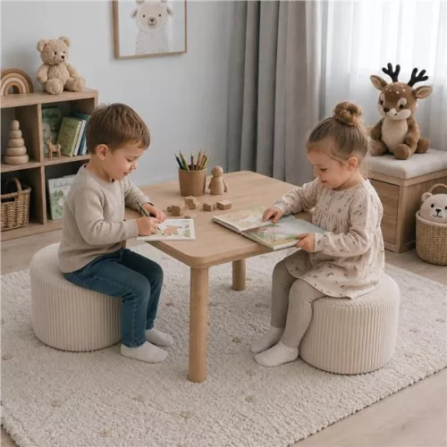 Gyermek  puff Kordbársony New Baby cream