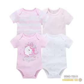   Foxy Baby Rövid ujjú pamut body szett (4db-os) ( 68 ) - Unikornis és csillagok