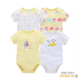   Foxy Baby Rövid ujjú pamut body szett (4db-os) ( 56 ) - Jégkrém és kacsa