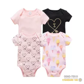   Foxy Baby Rövid ujjú pamut body szett (4db-os) ( 62 ) - Szívek és jégkrémek