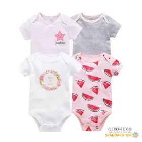   Foxy Baby Rövid ujjú pamut body szett (4db-os) ( 56 ) - Virág és görödinnye