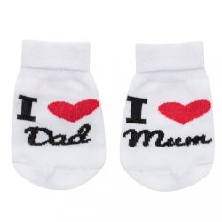   Csecsemő pamut zokni New Baby I Love Mum and Dad fehér 56-os méret