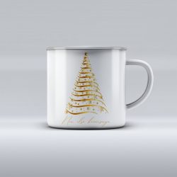   Egyedi névre szóló zománcozott bögre - Arany karácsonyfa