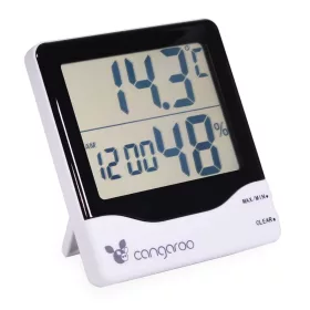   THERMOMETER hőmérő, páratartalom mérővel és digitális órával ZÖLD/FEHÉR