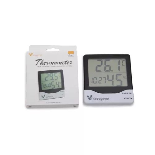THERMOMETER hőmérő, páratartalom mérővel és digitális órával ZÖLD/FEHÉR