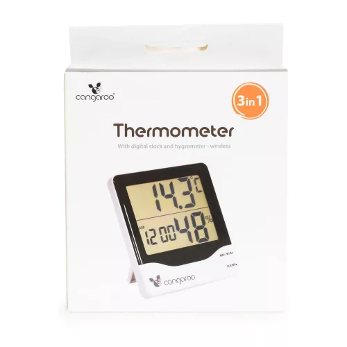 THERMOMETER hőmérő, páratartalom mérővel és digitális órával ZÖLD/FEHÉR