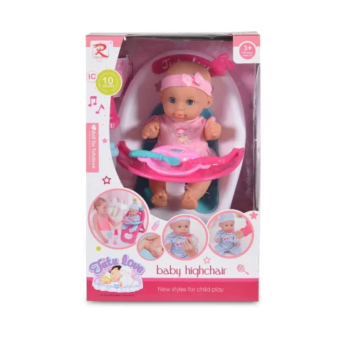 Baba 36 cm-es szett etetőszékkel, tányérral