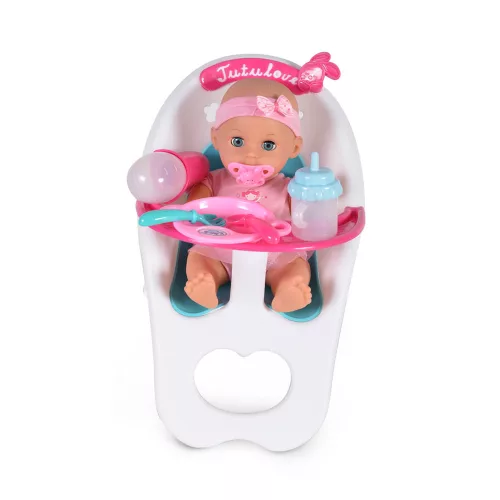 Baba 36 cm-es szett etetőszékkel, tányérral