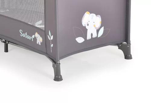 SAFARI utazóágy 1 szintes, zippes kibújóval, állatmintás GRAFIT