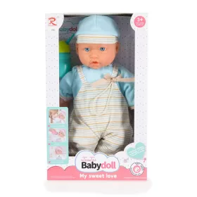  BABA 41 cm-es fiú baba, csíkos, kantáros nacis VKÉK/szürke