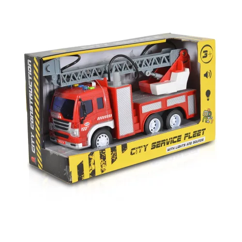 Moni Toys Kisautó tűzoltóautó létrás szerkocsi 1:16 piros
