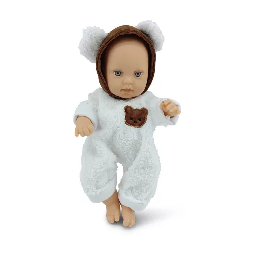 BABA 30cm újszülött maciruhában kismacival SZÜRKE