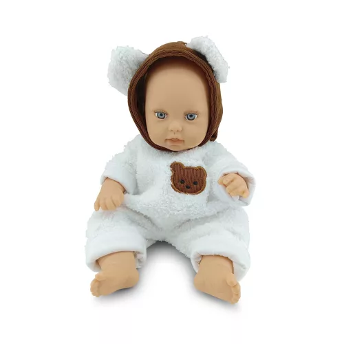 BABA 30cm újszülött maciruhában kismacival SZÜRKE