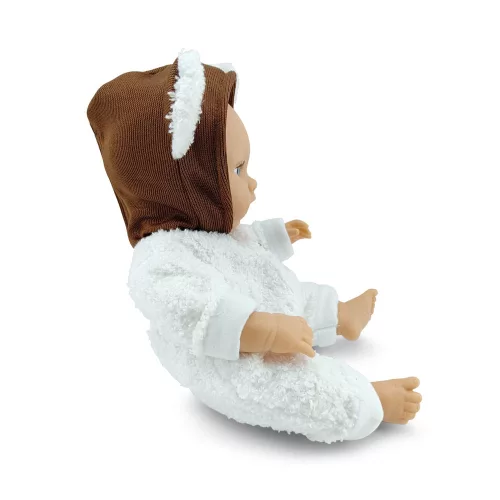 BABA 30cm újszülött maciruhában kismacival SZÜRKE