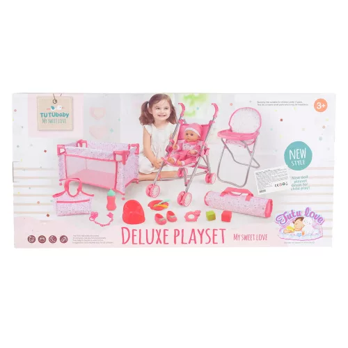BABA játékszett 36 cmes LÁNY babával delux playset PINK