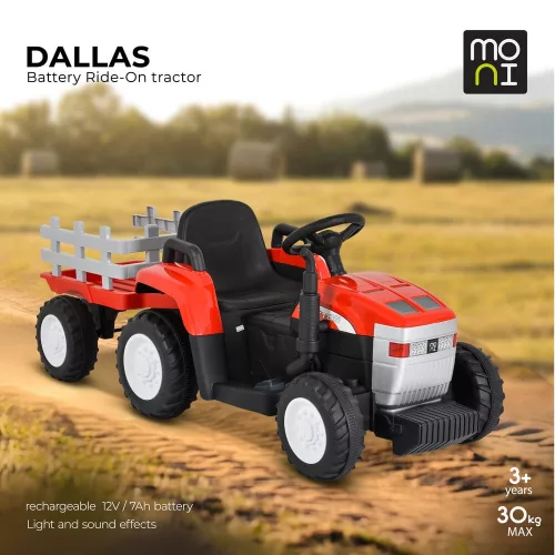 BO DALLAS elektromos traktor trélerrel 12V 140cm KÉK