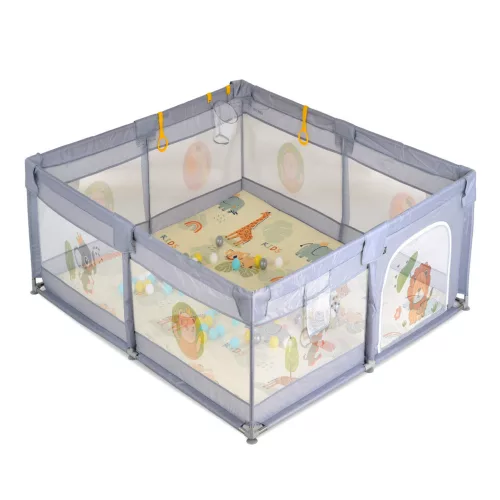 GAMEZONE járóka  összecsukható szőnyeggel, 60 labdával 120x120 SZÜRKE