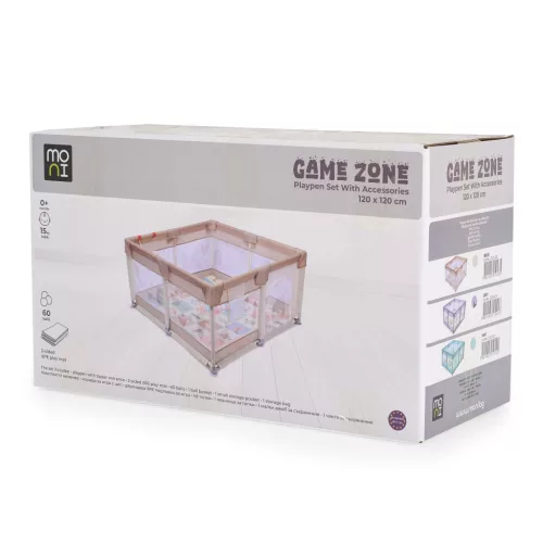 GAMEZONE járóka  összecsukható szőnyeggel, 60 labdával 120x120 SZÜRKE