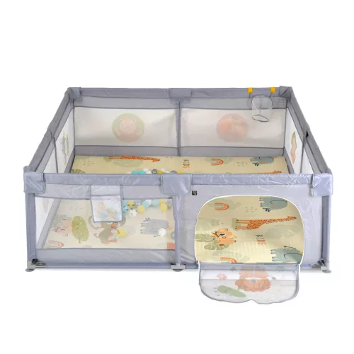 GAMEZONE  járóka összecsukható szőnyeggel, 60 labdával 150x200 SZÜRKE