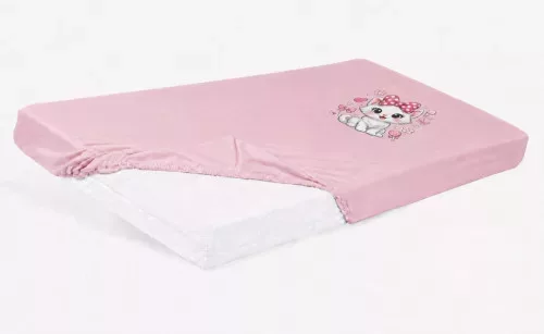 Lepedő babaágyba gumis szegéllyel 60x120 - 70x140cm matracra RÓZSA/KISEGÉR