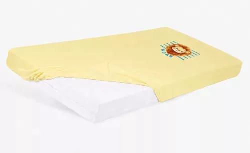 Lepedő babaágyba gumis szegéllyel 60x120 - 70x140cm matracra SÁRGA/OROSZLÁN
