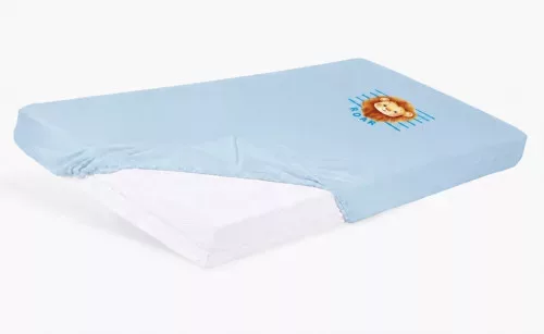 Lepedő babaágyba gumis szegéllyel 60x120 - 70x140cm matracra VKÉK/OROSZLÁN