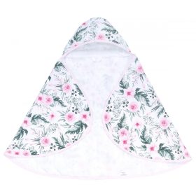   MTT Kapucnis fürdőlepedő - Fehér alapon rózsaszín virágok