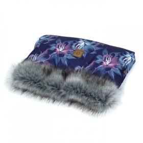   MTT Kézmelegítő babakocsihoz - Kék és lila virágok - szürke szőrmével