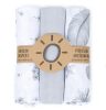 MTT Textil pelenka 3 db + Mosdatókesztyű - Fehér-Szürke - Tollak és virágok