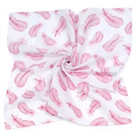  MTT Nagy textil pelenka (120x120) - Fehér alapon rózsaszín tollak