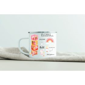   Egyedi névre szóló zománcozott bögre - Születési adatok - Kislány