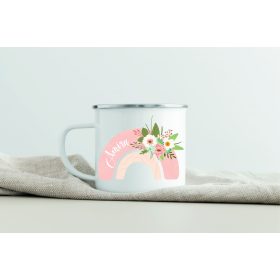   Egyedi névre szóló zománcozott bögre - Rózsaszín boltív virágokkal