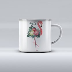   Egyedi névre szóló zománcozott bögre - Csodaszép Flamingó