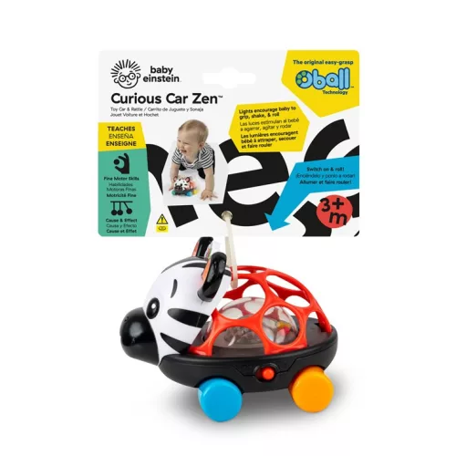 OBALL kontrasztos kisautó és csörgő 2in1 Curious Car zebra Zen™ 3hó+