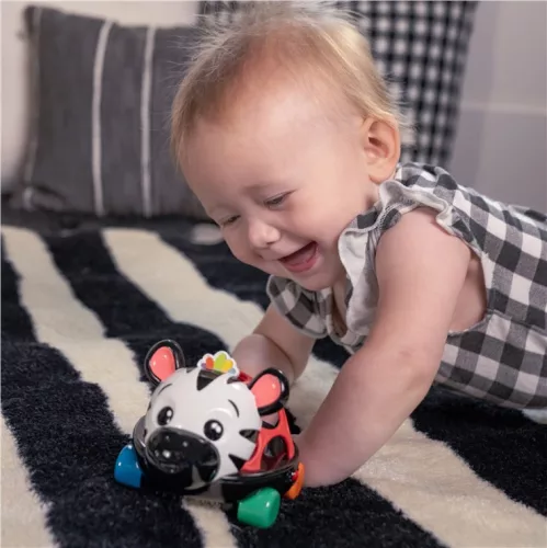 OBALL kontrasztos kisautó és csörgő 2in1 Curious Car zebra Zen™ 3hó+