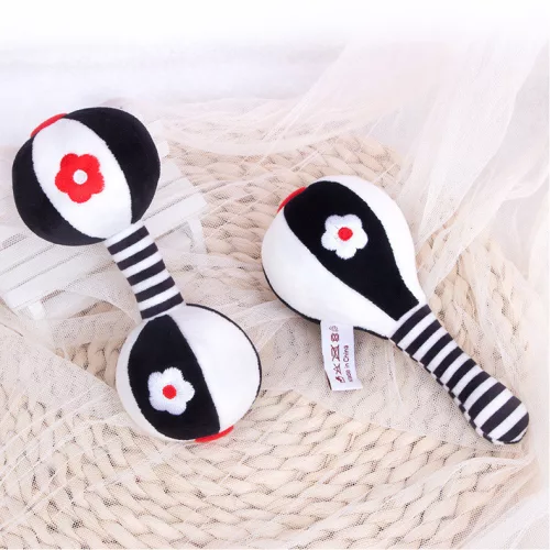 Kontrasztos plüss baba csörgő szett (Maracas + Súlyzó)