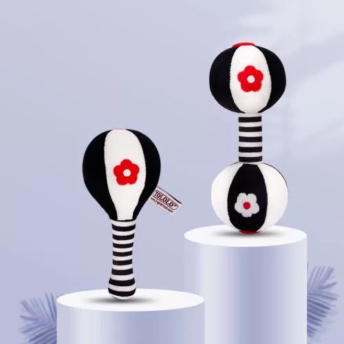 Kontrasztos plüss baba csörgő szett (Maracas + Súlyzó)
