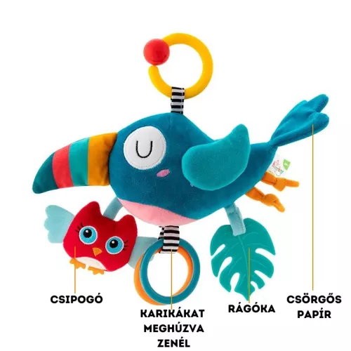 Plüss zenélő felakasztható játék babakocsira, kiságyra - Happy monkey
