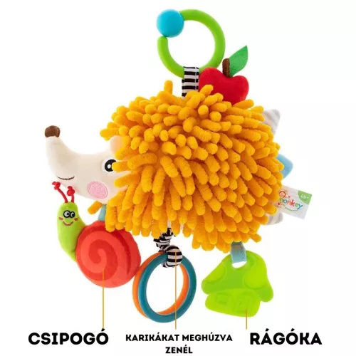 Plüss zenélő felakasztható játék babakocsira, kiságyra - Süni - Happy monkey