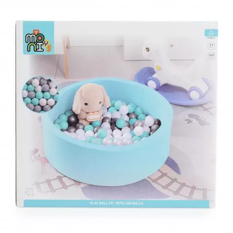 Moni Toys Labdamedence + Ajándék 200 db 5,5 cm labdával - kék/türkiz - 90x30 cm