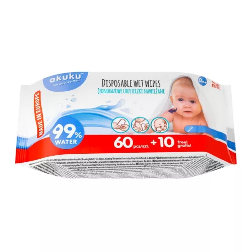 Akuku gyermek nedves törlőkendő Aloe Verával - (70 db)