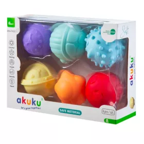   Akuku SOFT szenzoros BPA mentes labdaszett 6 db – fejlesztő labdák babáknak