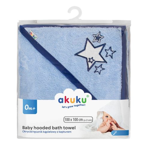 Baba kapucnis törölköző, kifogó 100×100 cm – Kék csillagok