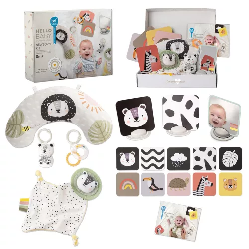 Taf Toys Kontrasztos újszülött fejlesztő és játékkészlet Hello Baby Newborn kit - Ajándékszett