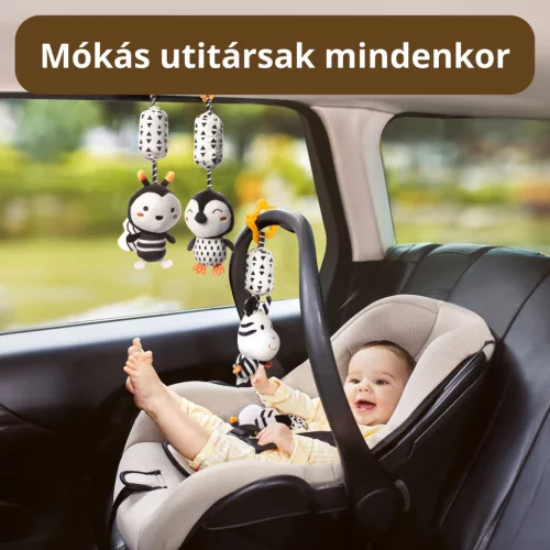 Kontrasztos fekete-fehér plüss csörgős játék Szett - babakocsira, kiságyra, autósülésre - Tumama