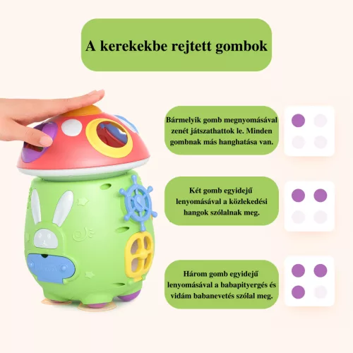 Interaktív zenélő és világító formabedobó játék gombaház - Tumama