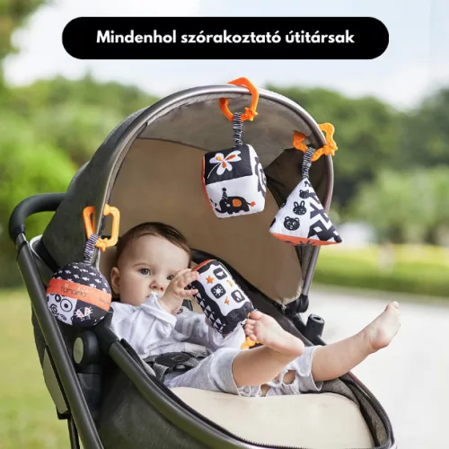 Kontrasztos hímzett, plüss csörgős játék szett - Geo - Tumama